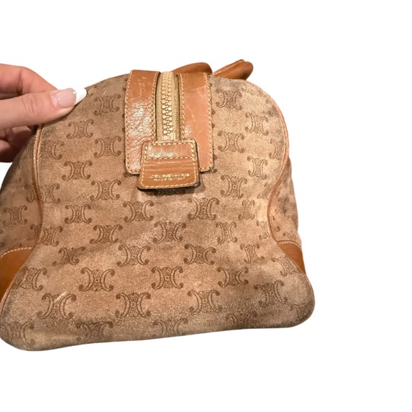 Vintage Celine Macadam Suede Boston Bag Brown Monogram Leather Trim Top Handle - Picture 9 of 13